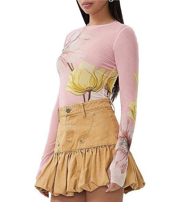 AFRM Kaylee Mesh Floral Print Crew Neck Long Sleeve Top Product Image