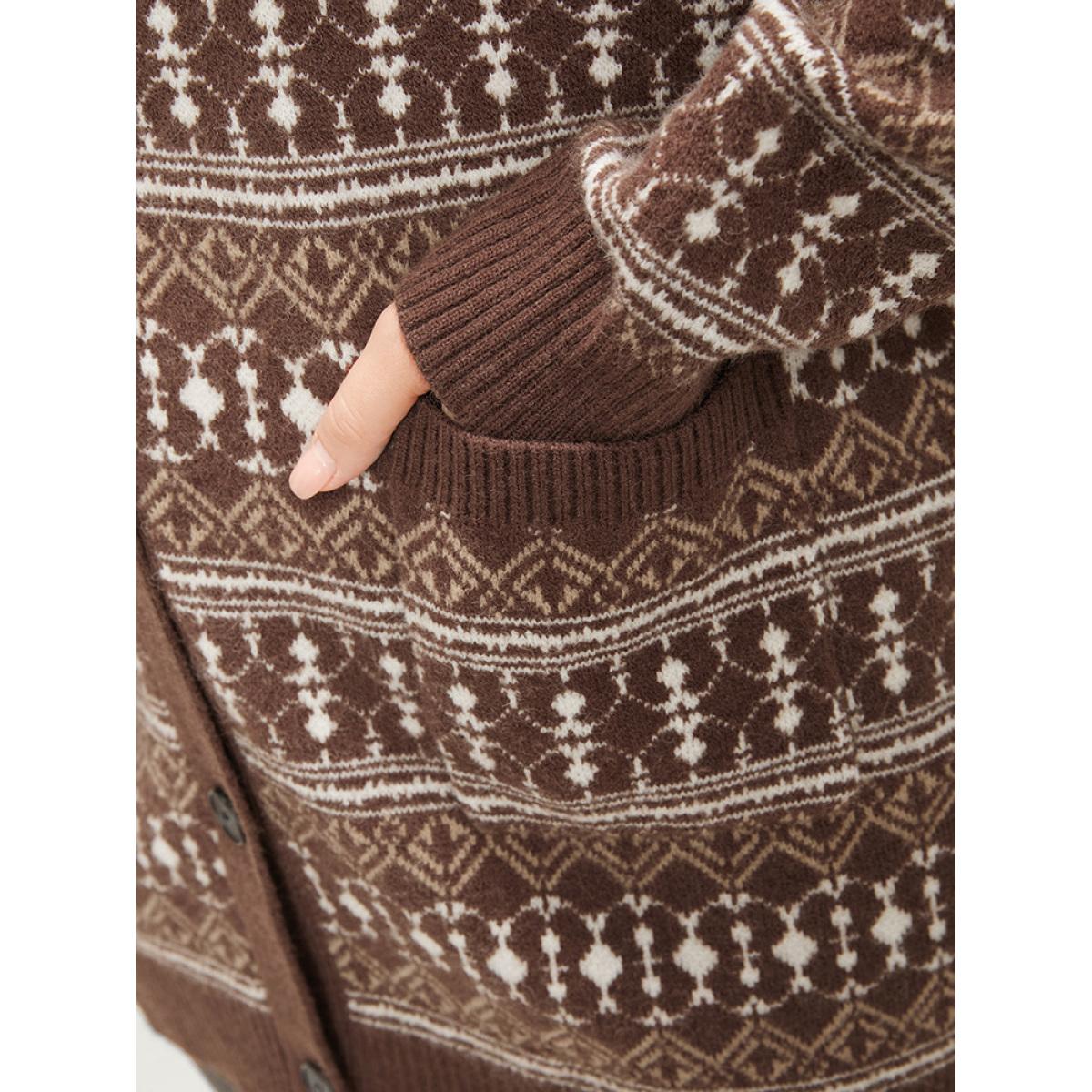 Plus Size Bandana Contrast Super Soft Knit Pocket Open Front Cardigan Tan Women Casual Loose Long Sleeve Dailywear Cardigans BloomChic 28/5X Product Image