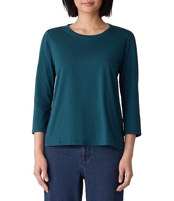 Eileen Fisher Organic Cotton Jersey Knit Round Neck 3/4 Sleeve Tee Product Image