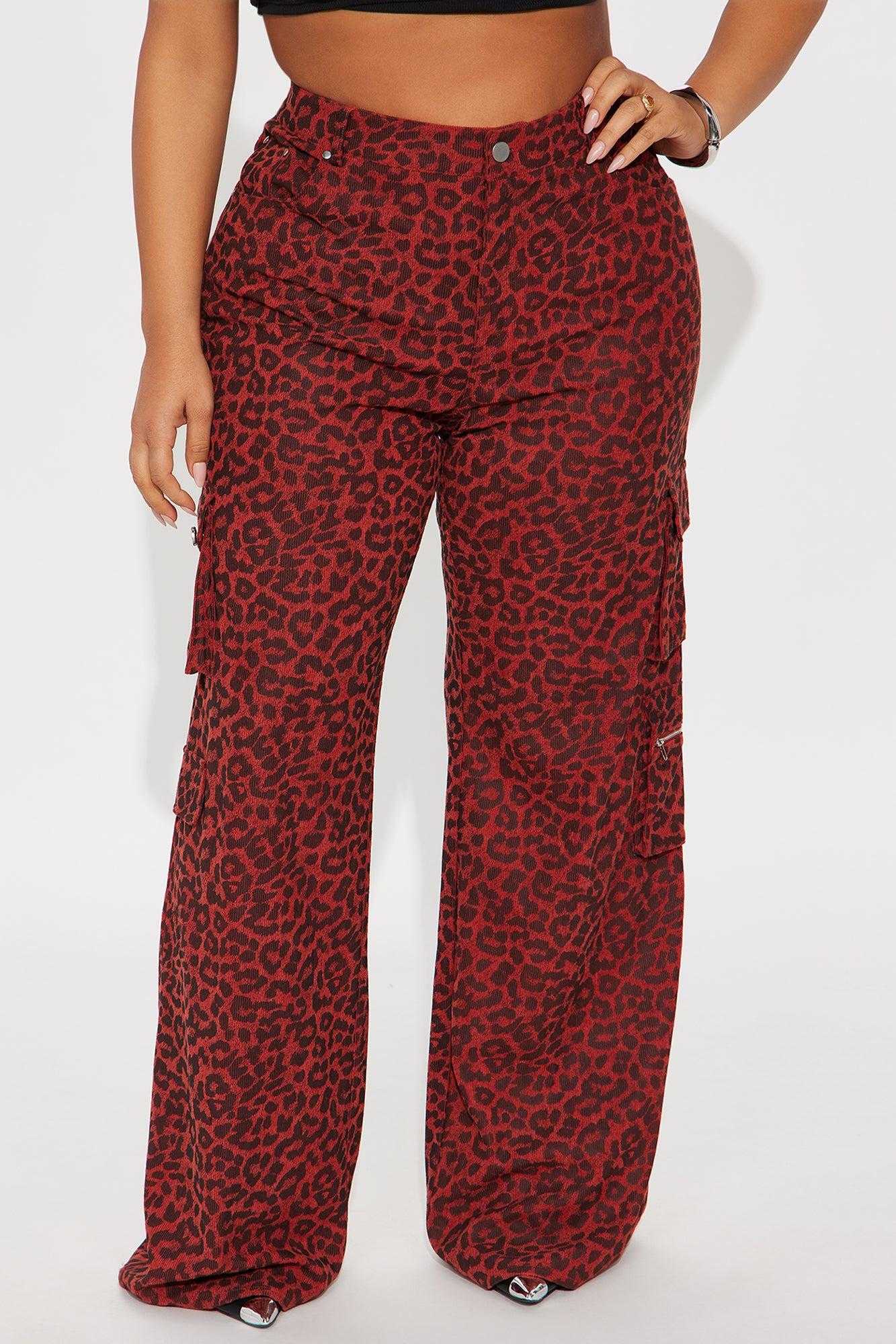 Wild Ride Leopard Corduroy Cargo Pant - Red/combo Female Product Image