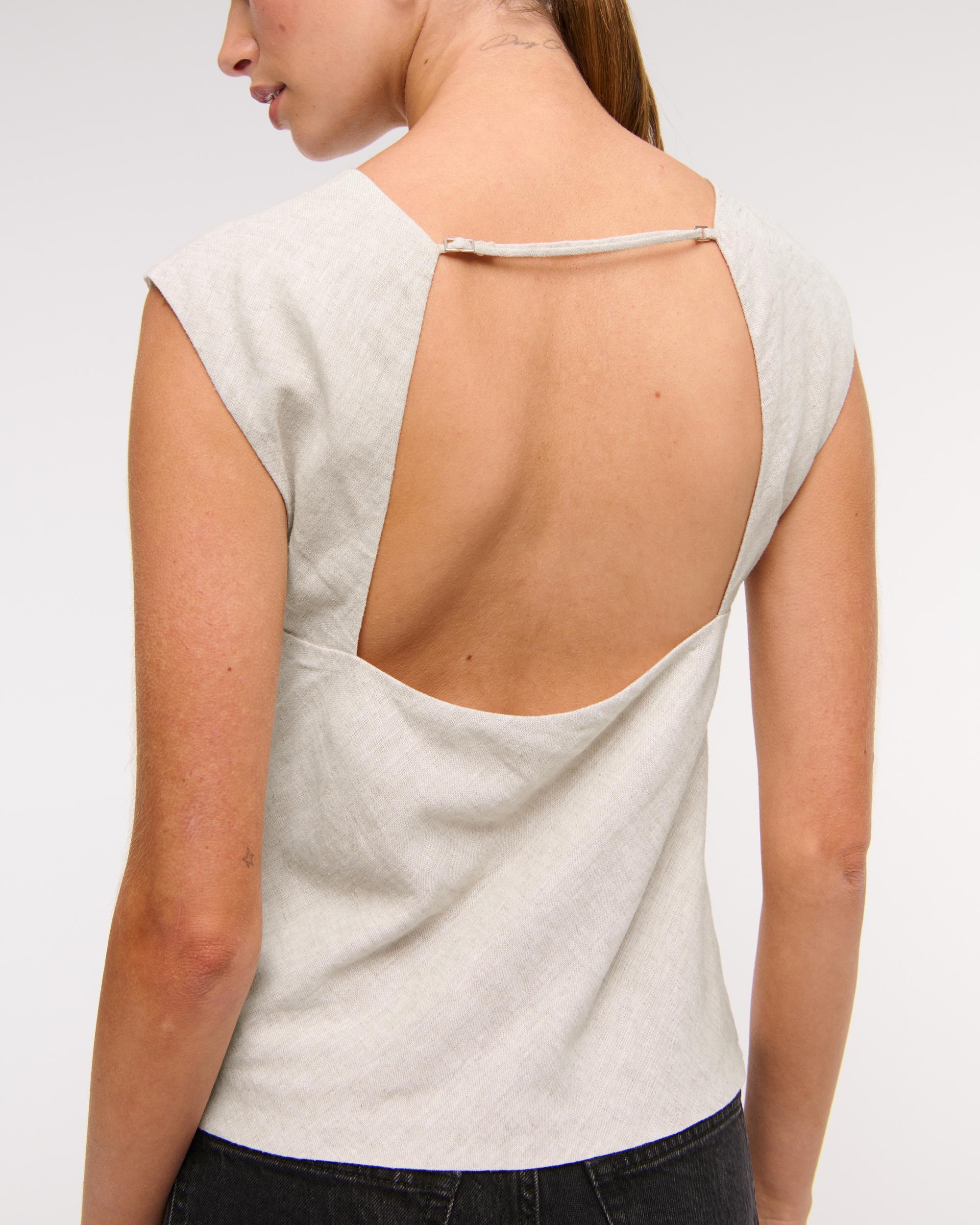 Linen-Blend Skimming Shell Top Product Image