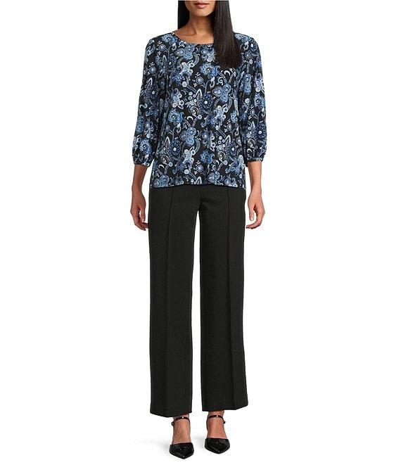 Jones New York Paisley Crew Neck 3/4 Puff Sleeve Top Product Image