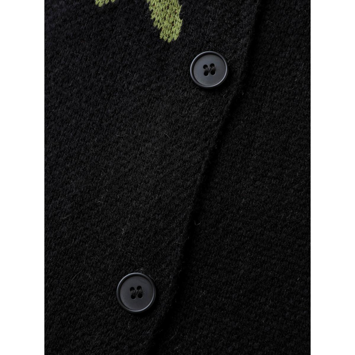 Plus Size Floral Pattern Button-Down Knit Cardigan Black Women Playful Loose Long Sleeve Casual Cardigans BloomChic 26/4X Product Image