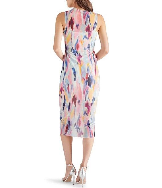 Steve Madden Sidra Watercolor Print Mock Neck Sleeveless Mesh Midi Dress Product Image