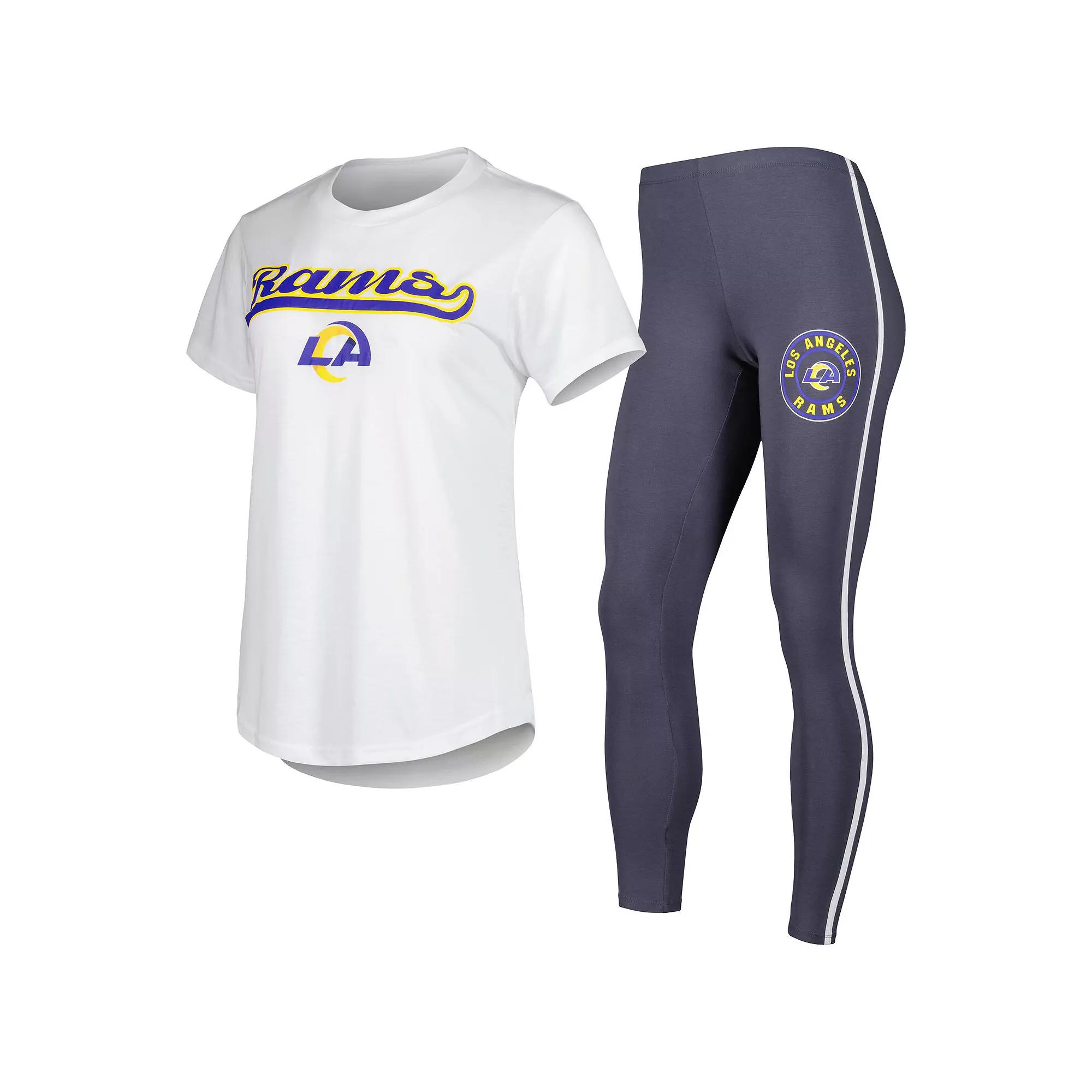 Women's Concepts Sport White/Charcoal Los Angeles Rams Sonata T-Shirt & Leggings Sleep Set,  Product Image