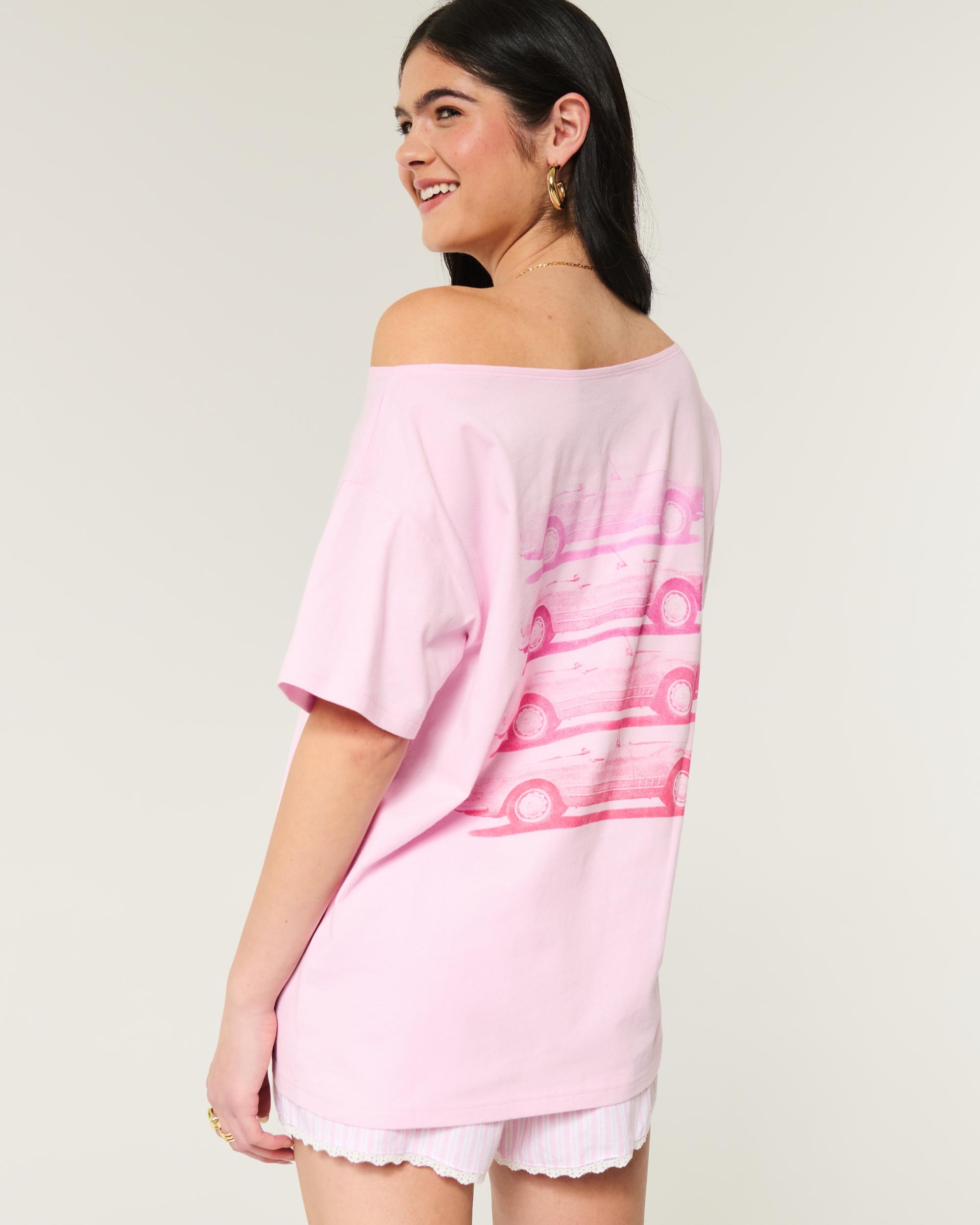Oversized Off-the-Shoulder New York Raceway Graphic Tee Product Image