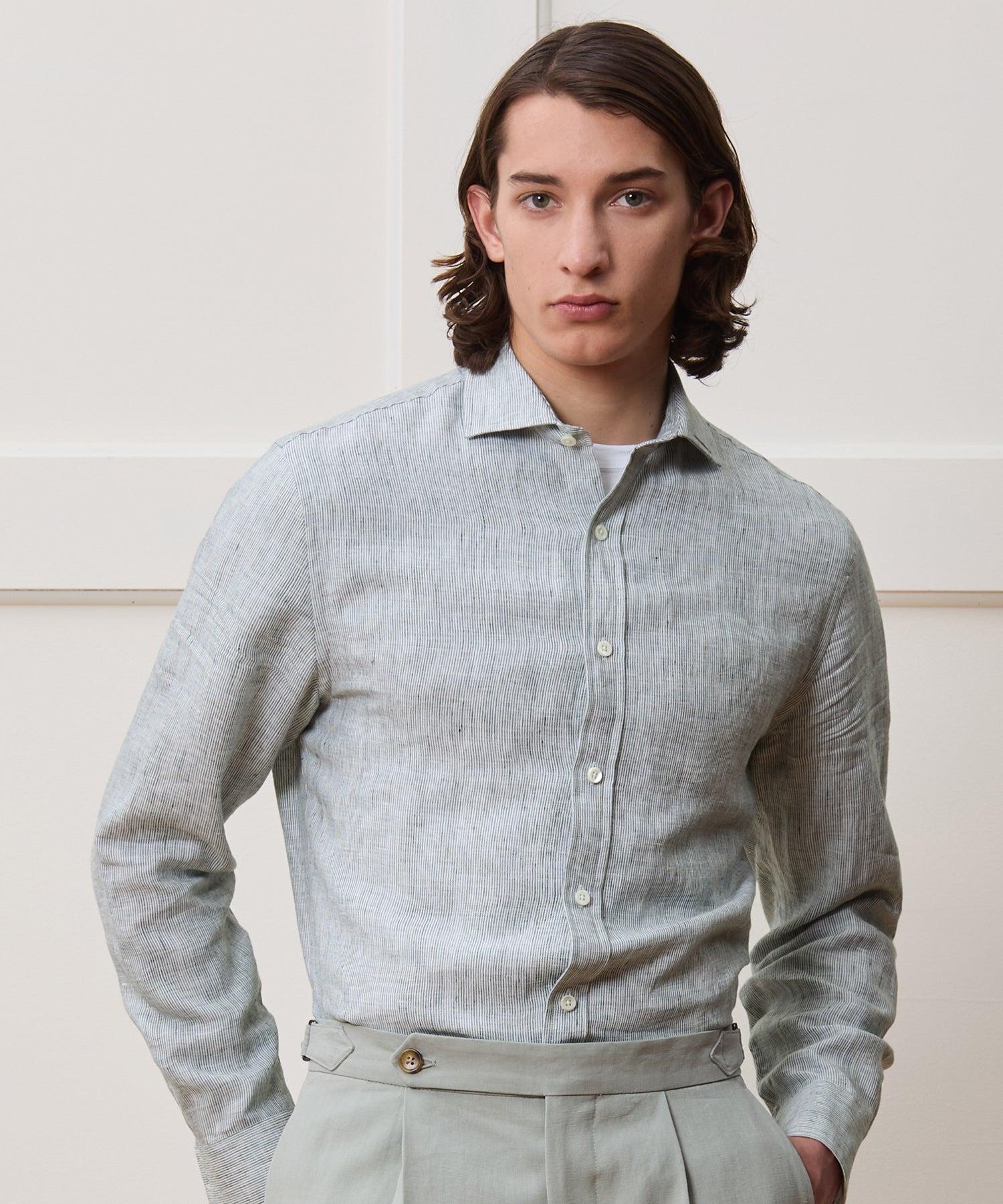 Italian Linen Spread Collar Dress Shirt Product Image