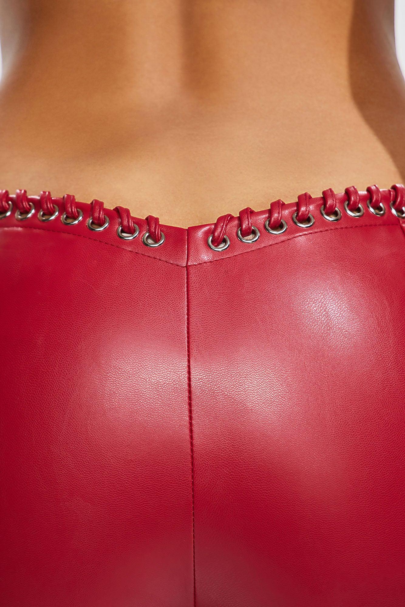 Vivienne Faux Leather Lace Up Pant - Red Product Image