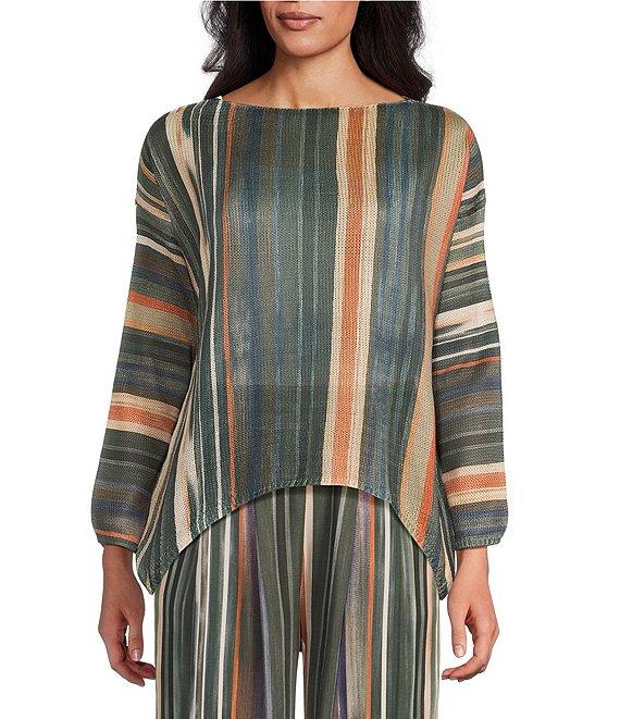 M Made in Italy Coordinating Stripe Printed Boat Neck Long Sleeve Knit Top Product Image