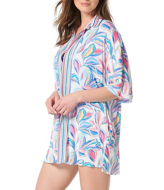 Beach House Harper Point Collar Drop Sleeves Button Front Shirt Swim Cover-Up Product Image