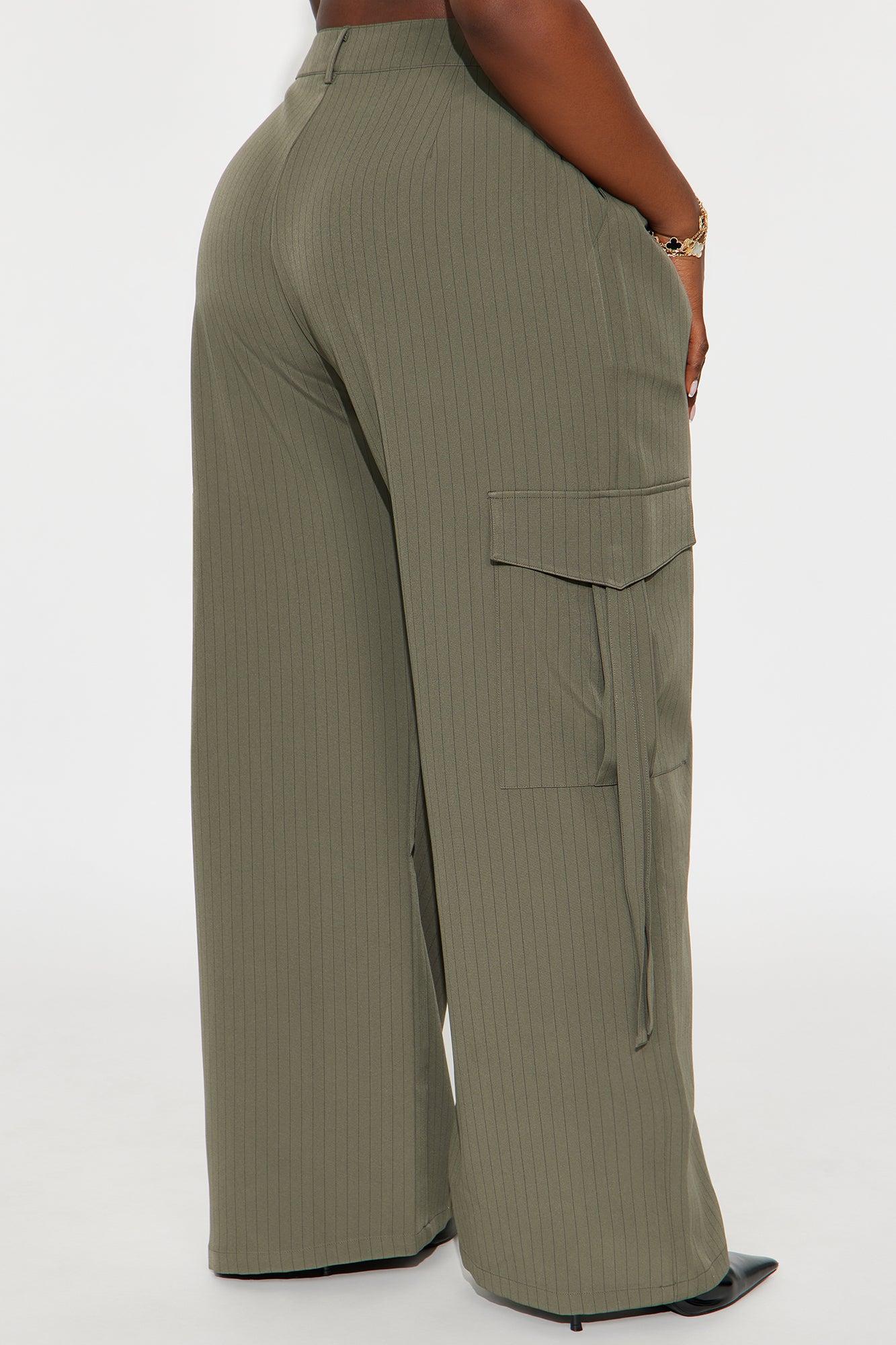Atiya Pinstripe Wide Leg Cargo Pant 32″ - Olive Female Product Image