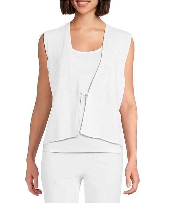Eileen Fisher Organic Linen Blend V-Neck Sleeveless Tie Vest Product Image