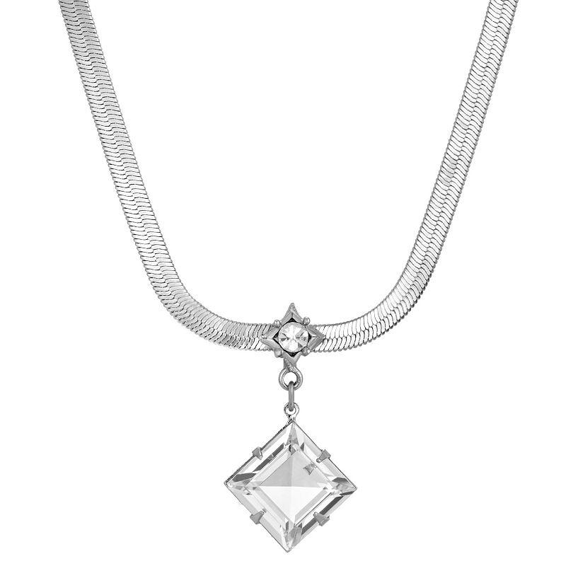 1928 Silver Tone Crystal Drop Pendant Necklace, Womens, Clear Product Image