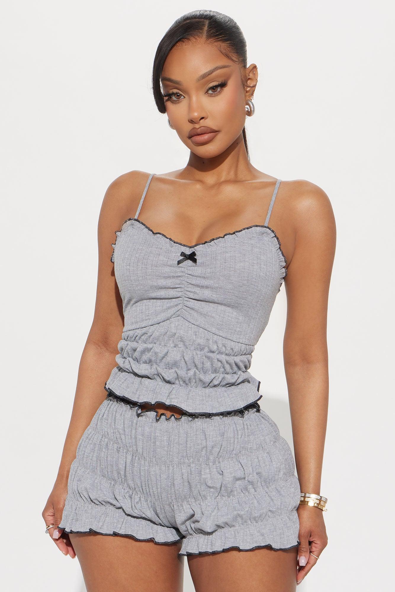 Bella Cami And Bloomer Short Set - Grey Product Image