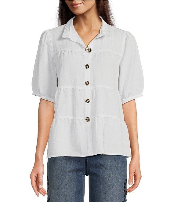 John Mark Wire Collar Short Sleeve Tiered Button-Front Top Product Image