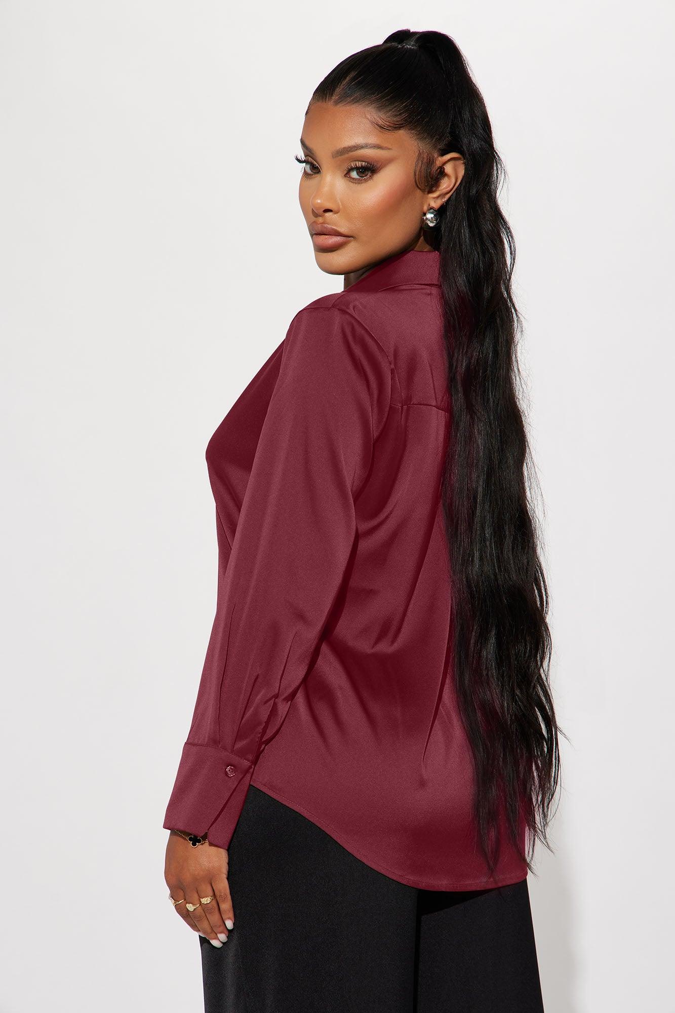 Feelin' Popular Satin Shirt - Burgundy Female Product Image