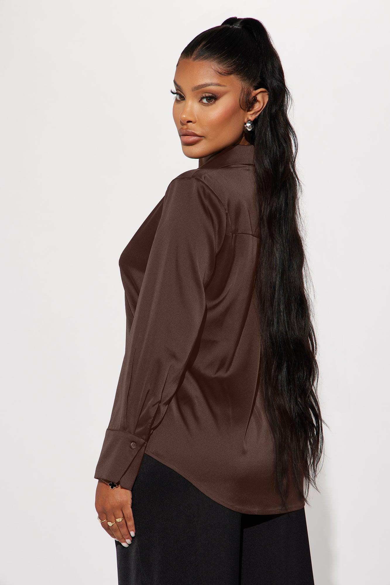 Feelin' Popular Satin Shirt - Burgundy Female Product Image
