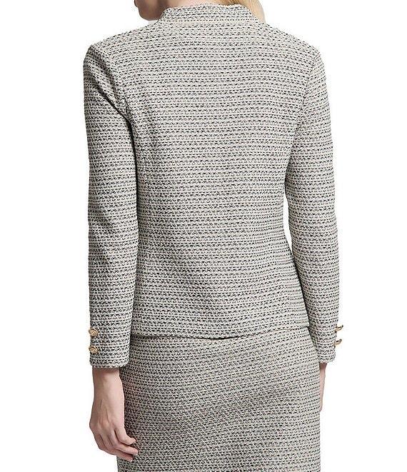 Ming Wang x Tanya Foster Tweed Knit V-Neck Long Sleeve Hook Front Jacket Product Image