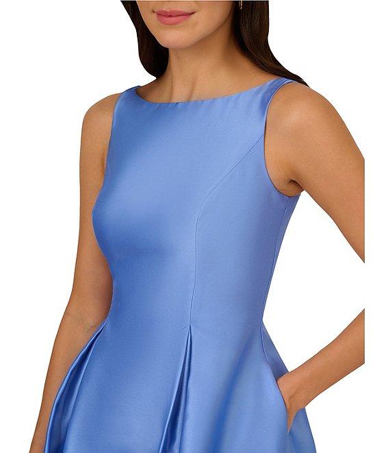 Adrianna Papell Boat Neck Sleeveless A-Line Taffeta Midi Dress Product Image