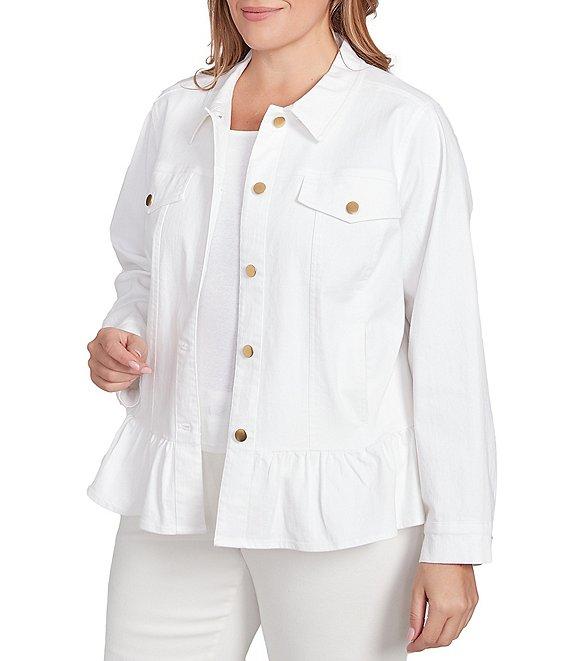 Ruby Rd. Plus Size Point Collar Long Sleeve Button Front Denim Jacket Product Image