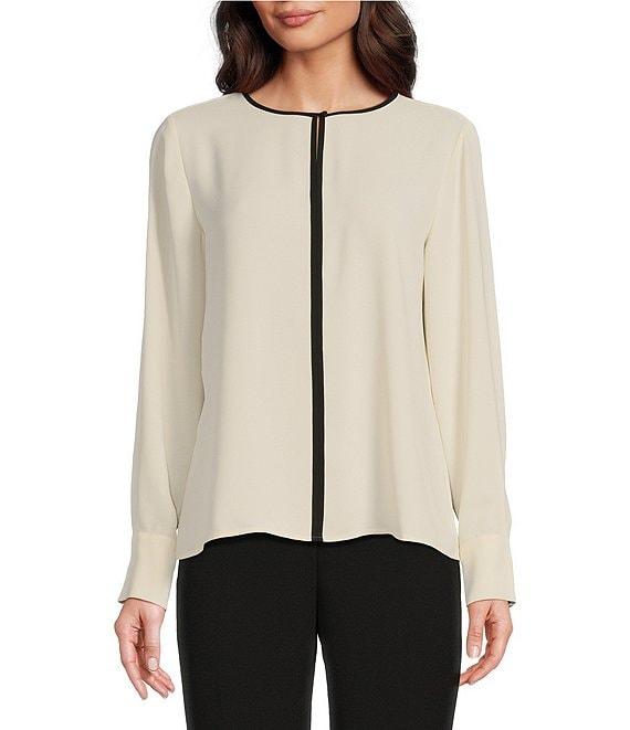 Anne Klein Cut-Out Round Neck Long Sleeve Blouse Product Image