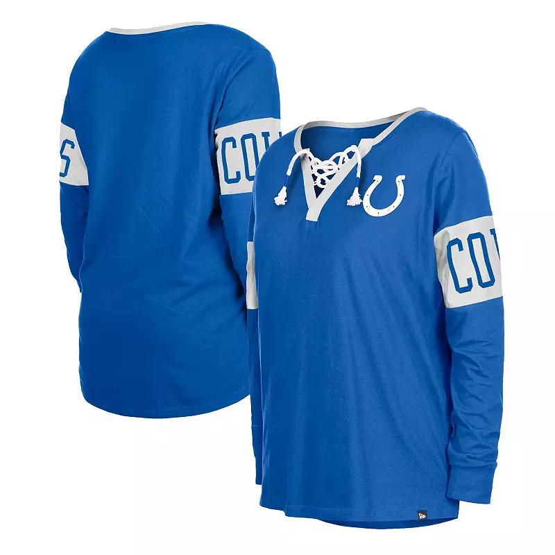 Women's New Era Blue Indianapolis Colts Lace-Up Notch Neck Long Sleeve T-Shirt,  Product Image