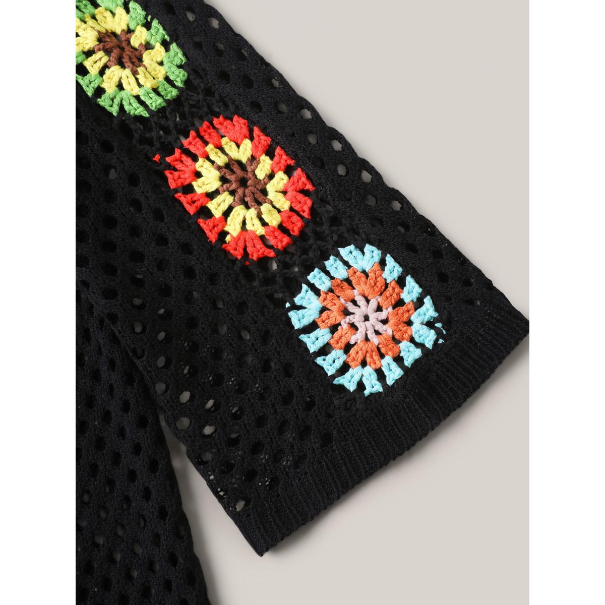 Plus Size Crochet Shoulder Flower Cut-Out Swim Cover-Up Women's Swimwear Black Beach Loose Cut-Out Curve Swim Cover Ups BloomChic 10/M Product Image