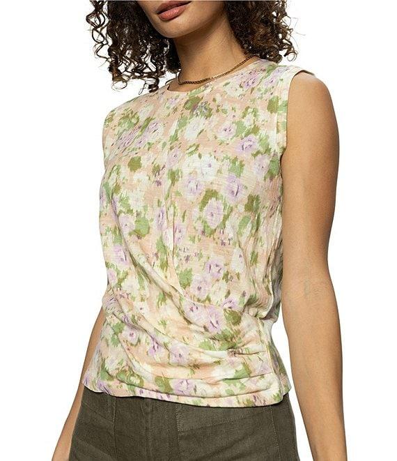 Sanctuary Posey Printed Crew Neck Sleeveless Drape Front Tank Product Image