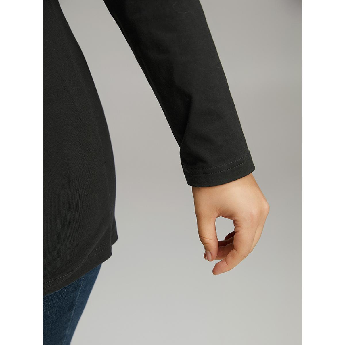 Plus Size Cotton Solid Scoop Neck T-shirt Black Women Elegant Plain Plain Scoop Neck Dailywear T-shirts BloomChic 10/M Product Image