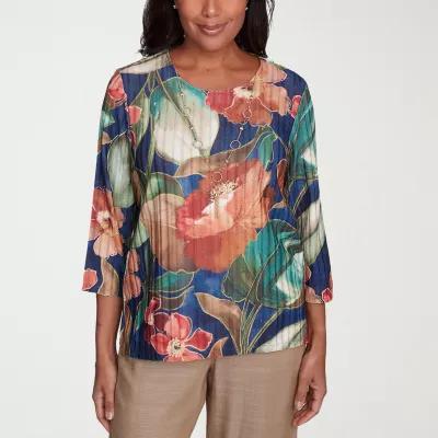 Alfred Dunner Summer Solstice Womens Crew Neck 3/4 Sleeve Stretch Fabric T-Shirt Product Image