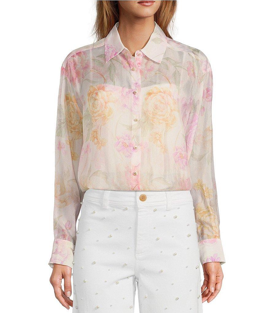Antonio Melani Priscilla Organza Sheer Floral Long Sleeve Blouse Product Image