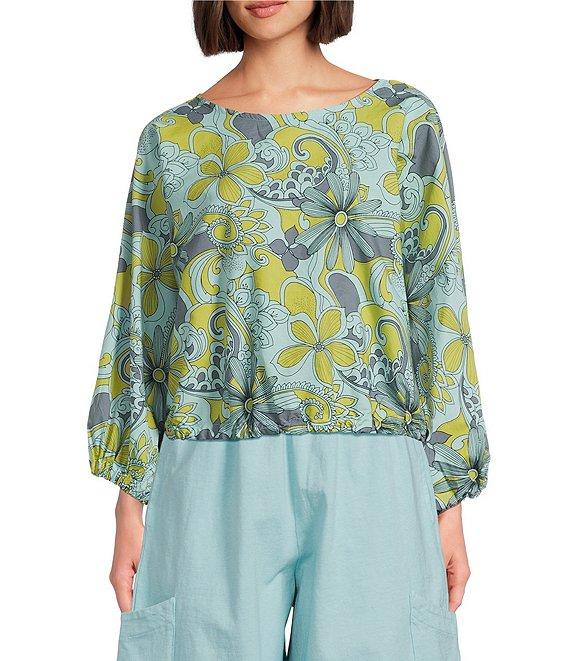 Bryn Walker Organic Cotton Poplin Gianna Floral Round Neck Long Sleeve Shirt Product Image