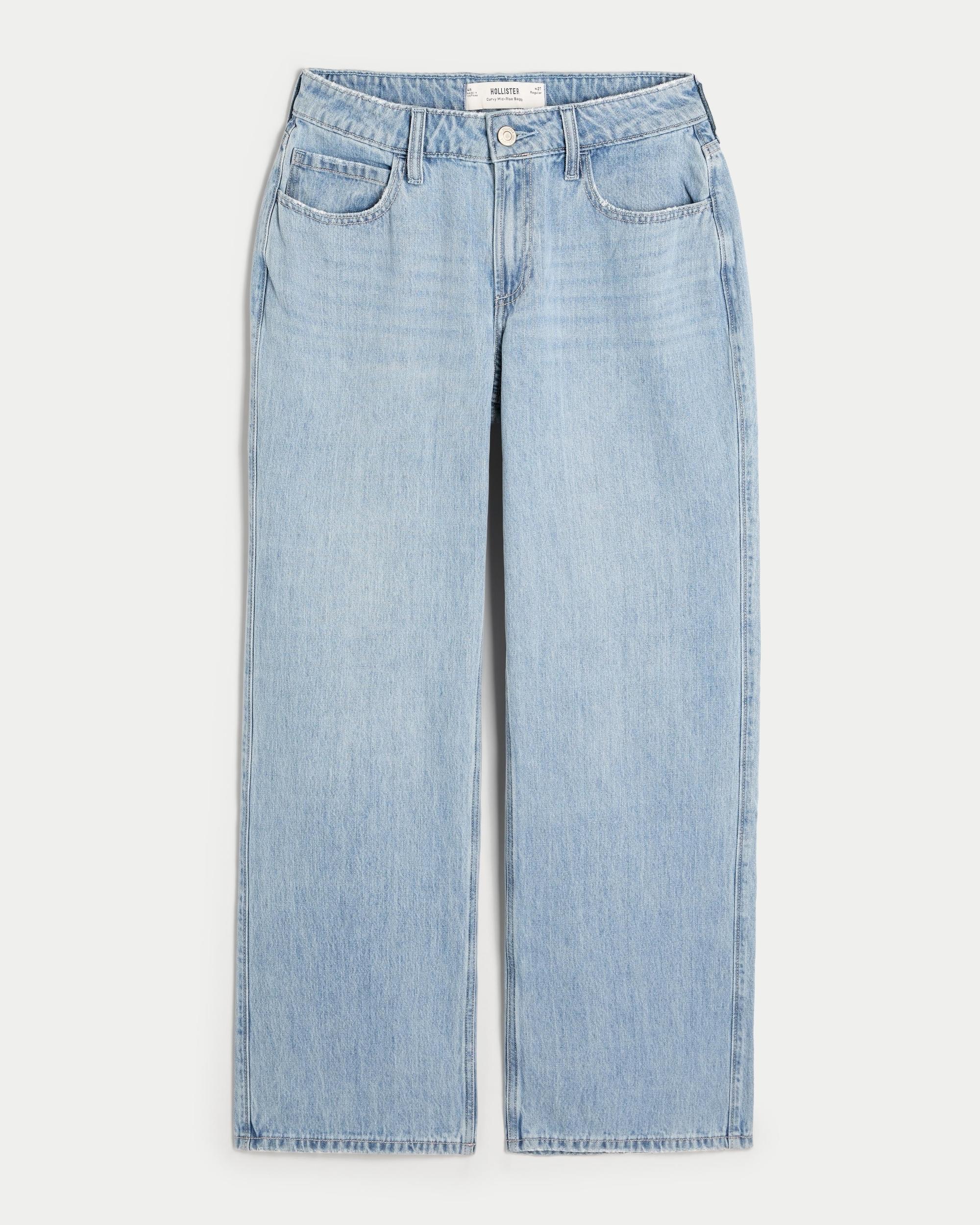 Curvy Mid-Rise Medium Wash Baggy Jeans Product Image