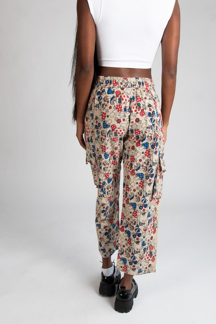 Red & Blue Mushroom Floral Cargo Pants Product Image