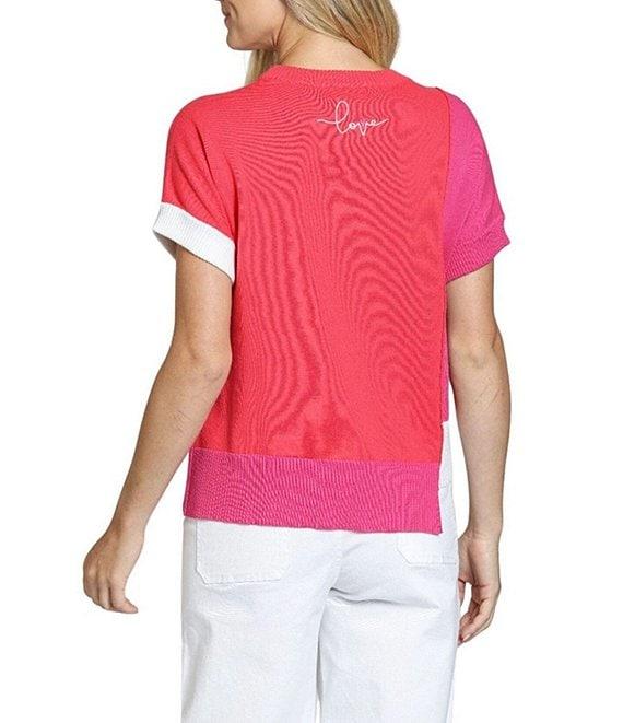 APNY Knit Color Block Crew Neck Short Sleeve Sweater Product Image