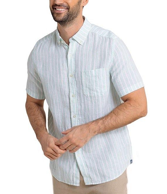 Southern Tide Crepe Myrtle Stripe Linen Short Sleeve Woven Shirt Product Image