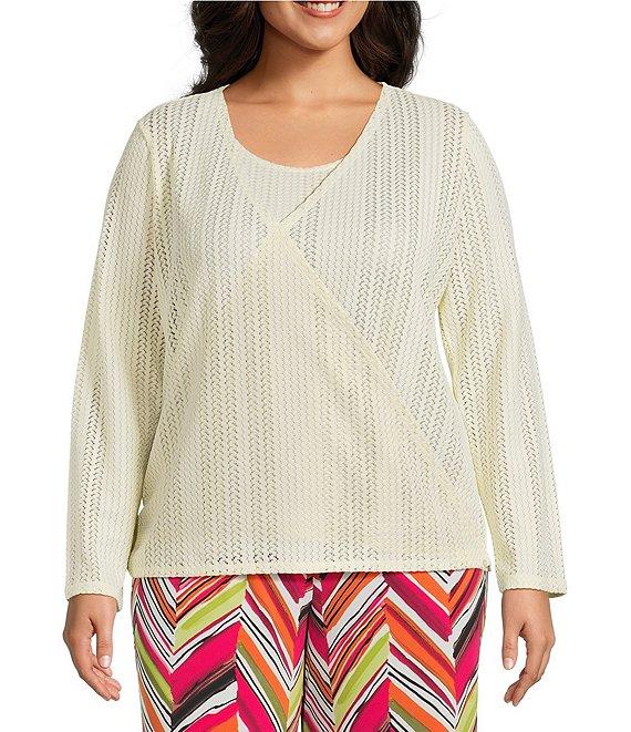 Investments Plus Size Soft Separates Mulit-Way Long Sleeve Crochet Coordinating Topper Product Image