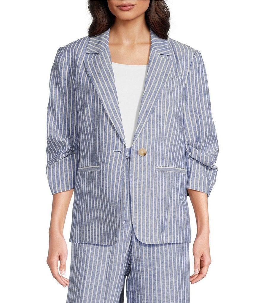 tyler boe Cooper Linen Stripe Notch Lapel 3/4 Sleeve Single Breasted Jacket Product Image