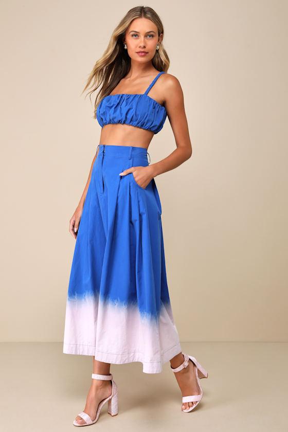 Compelling Aesthetic Blue Ombre Two-Piece Sleeveless Midi Dress Product Image