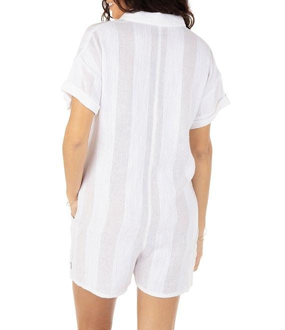 Hurley Stripe Gauze Point Collar Short Sleeve Button Front Swim Cover-Up Romper Product Image