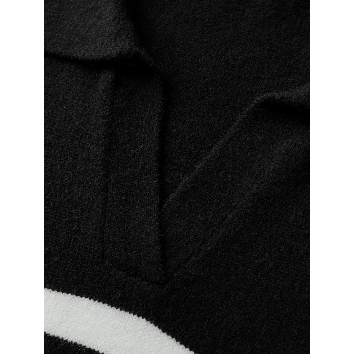 Plus Size Supersoft Polo Collar Colorful Stripes Pullover Black Women Playful Loose Long Sleeve Polo Casual Pullovers BloomChic 10/M Product Image