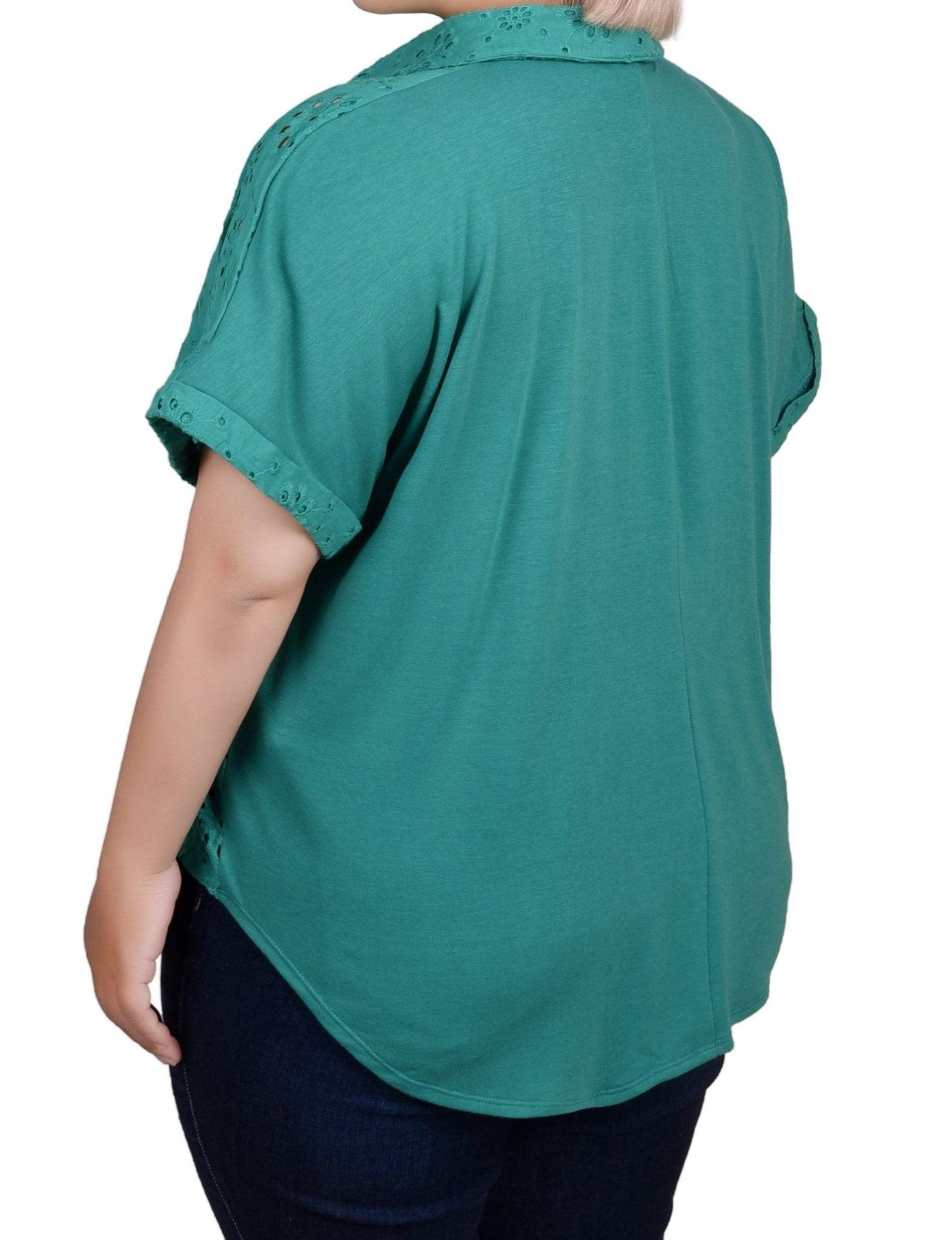Short Sleeve Eyelet/Jersey Blouse - Plus Product Image
