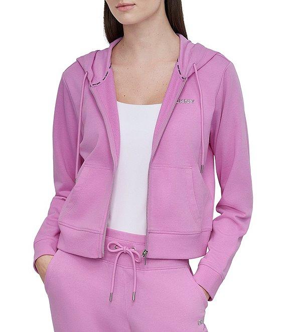 DKNY by Donna Karan Bubble Logo Knit Drawstring Long Sleeve Front Zip Hoodie Jacket Product Image
