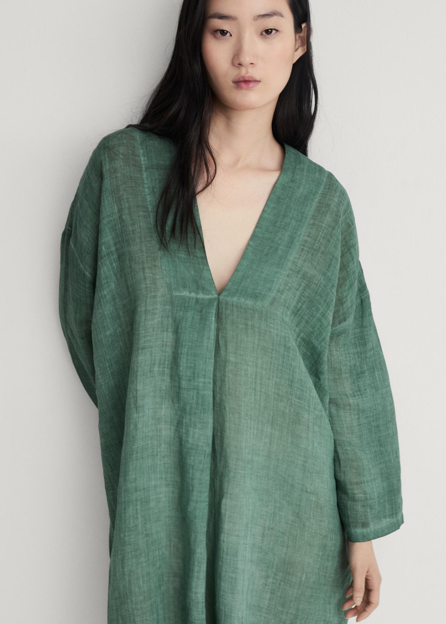 Ramie caftan with overdyed design - Women | MANGO USA Product Image