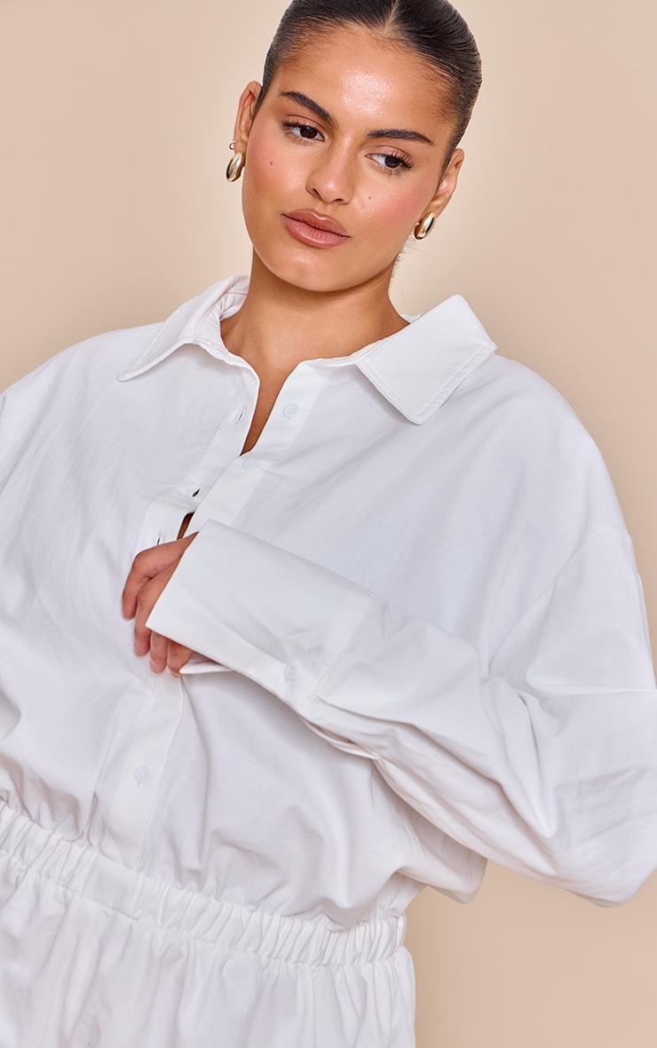 Plus White Cotton Ruched Tiered Skort Shirt Romper Product Image