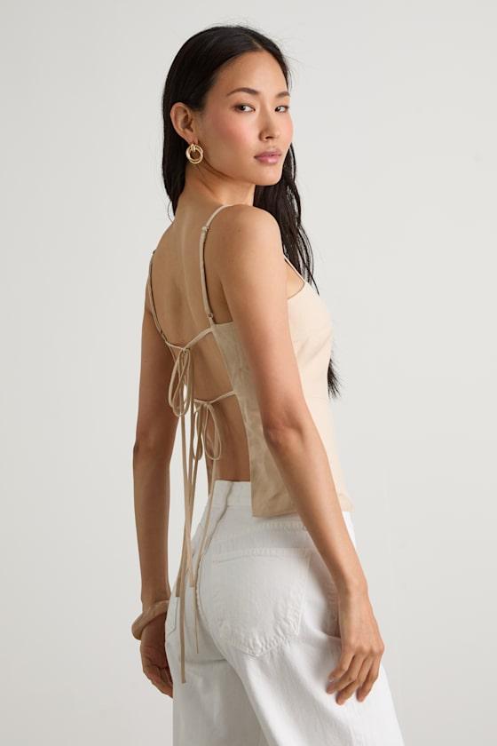 Wyrnn Beige Linen Tie-Back Tank Top Product Image