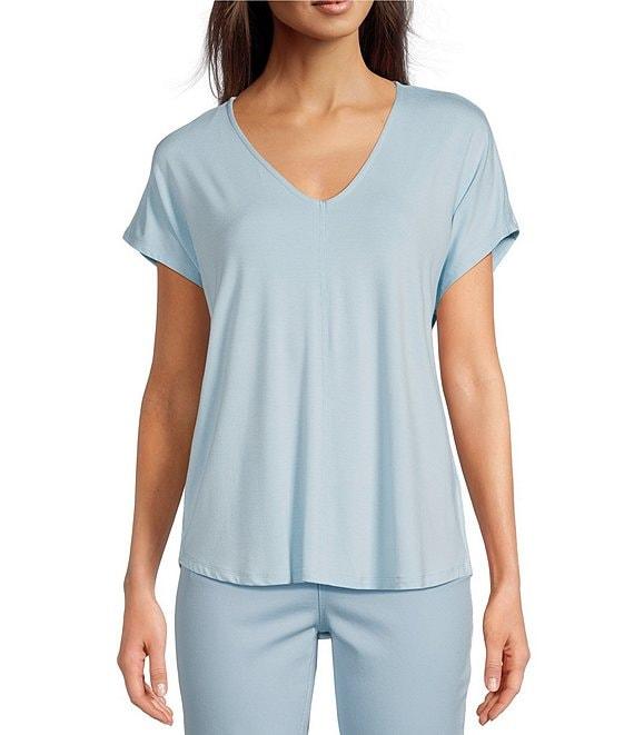 Gibson & Latimer Knit V-Neck Dropped Short Sleeve Shell Shirttail Tee Shirt Product Image