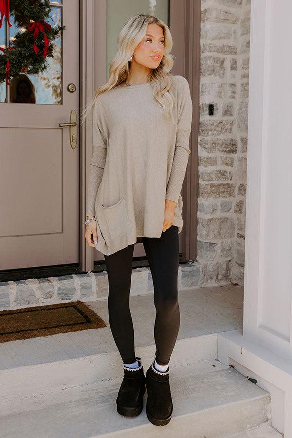 Always Cozy Sweater Top in Taupe Product Image