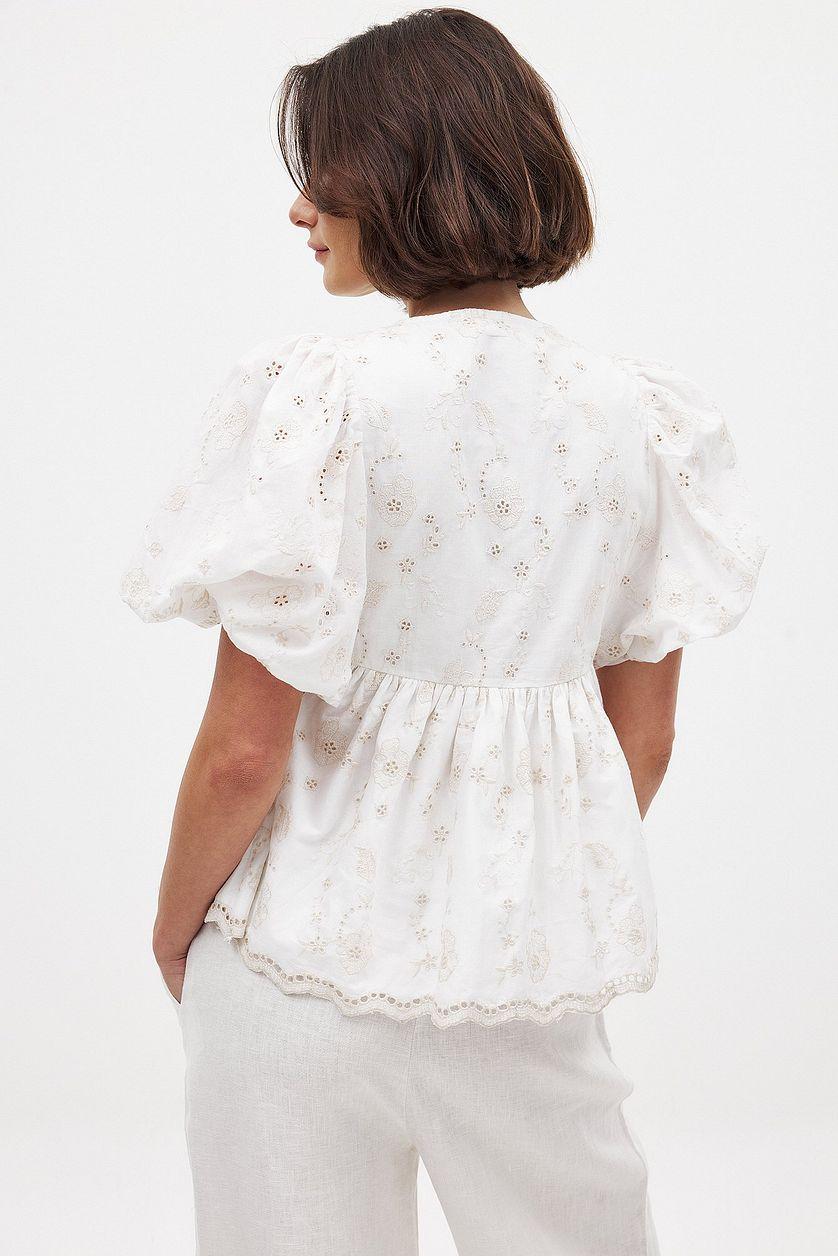 Embroidered Contrast Tie Front Blouse Product Image