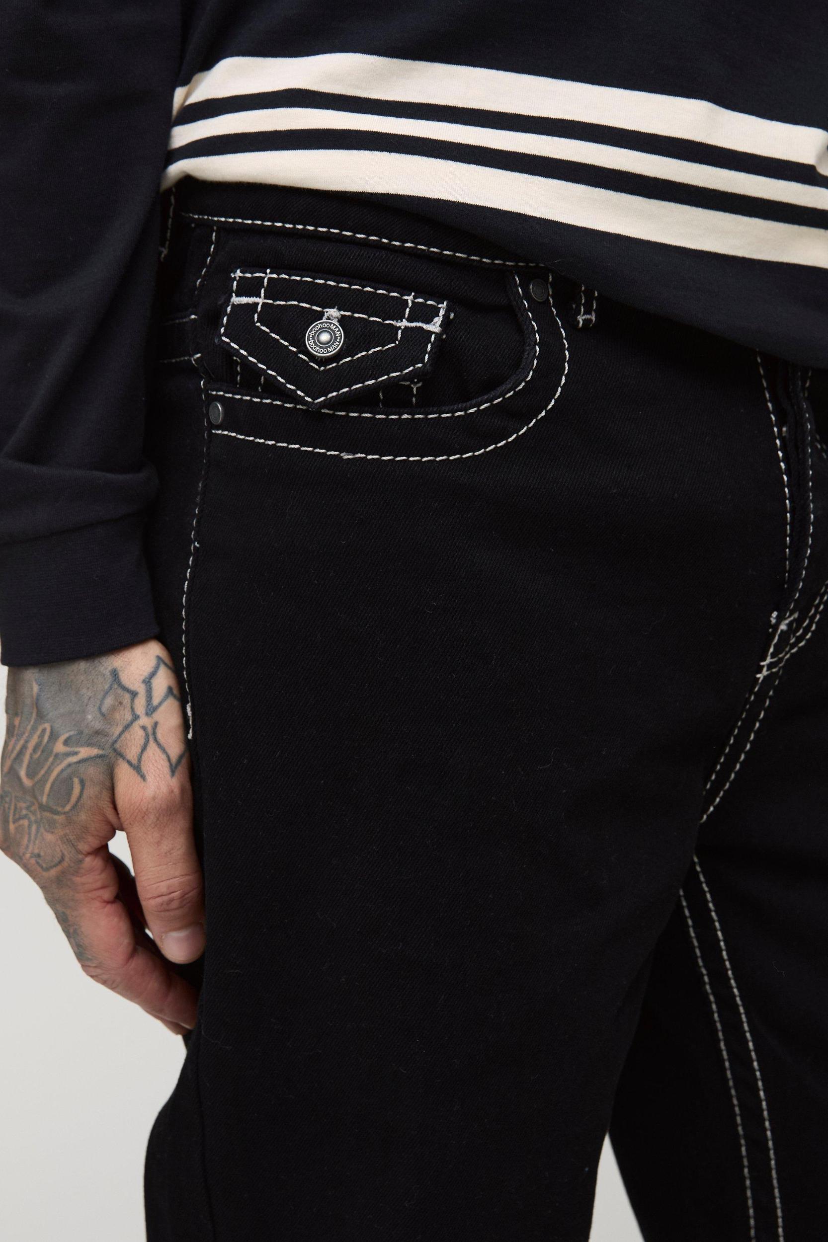 Tall Chunky Contrast Stitch Straight Leg Jeans | boohooMAN USA Product Image